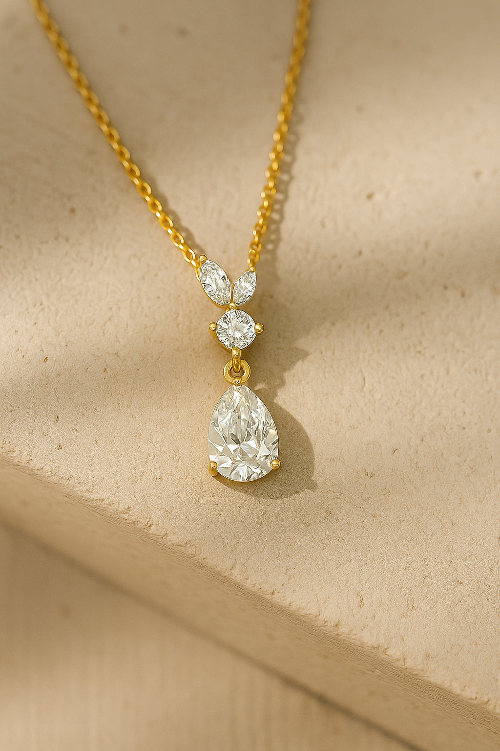 Teardrop Cascade Necklace | 18K Gold Plated CZ