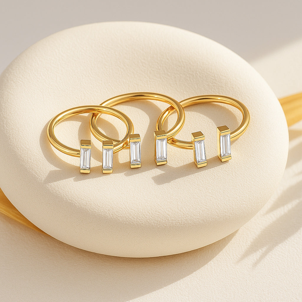 Vertical Baguette Open Ring | 18K Gold Plated CZ