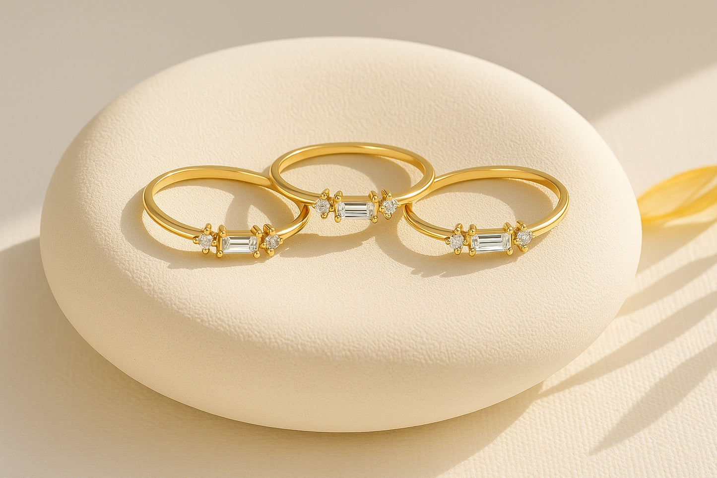 Mini Baguette Trio Ring | 18K Gold Plated CZ