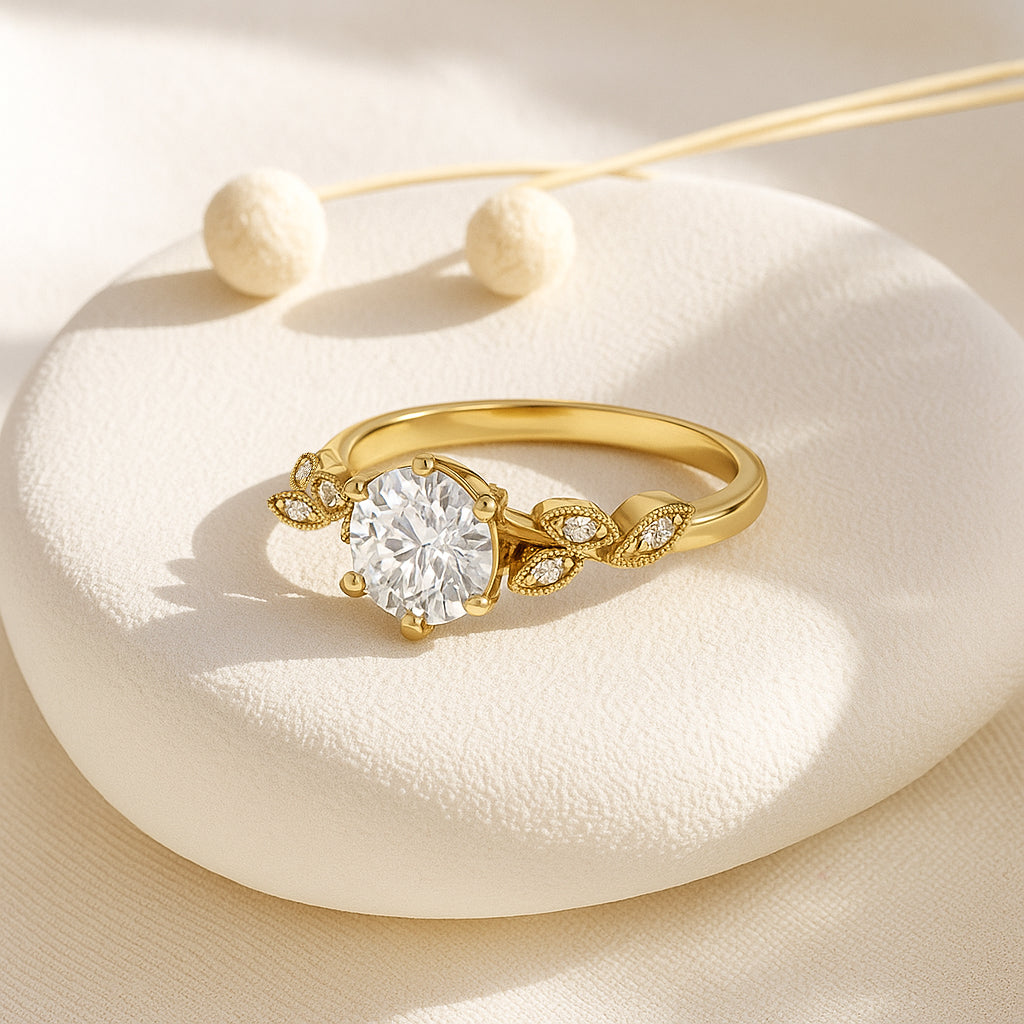 "Vintage Bloom Solitaire Engagement Ring - 18K Gold-Plated CZ"