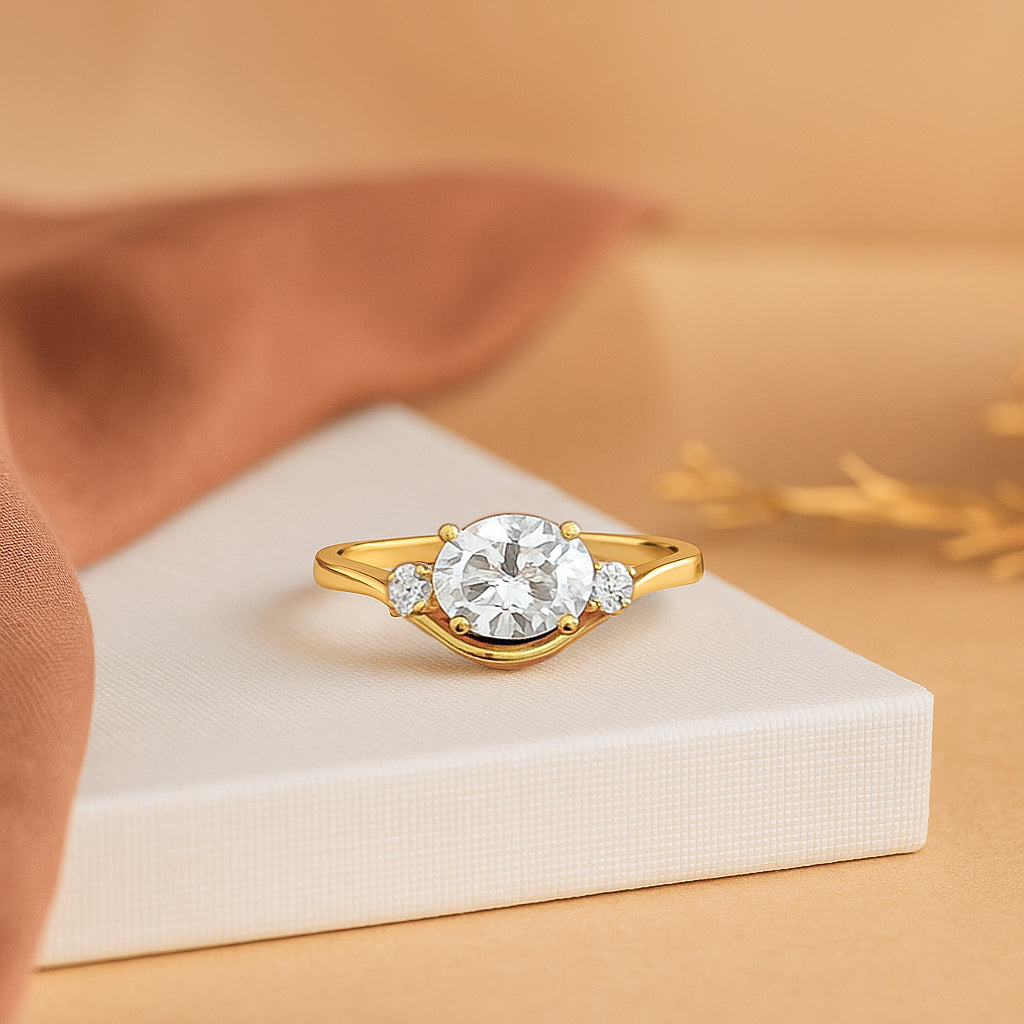 Elegant 3-Stone Oval CZ Ring in 18K Yellow Gold-Plated Setting