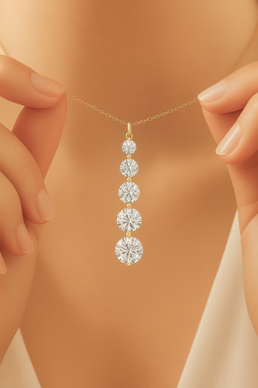 Elegant Drop Diamond Necklace in 18K Gold-Plated CZ