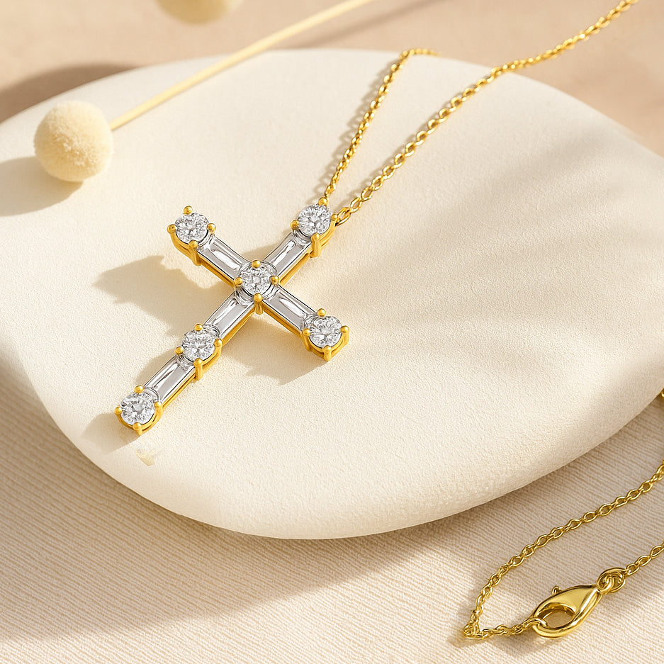 Gold-Plated Cross Necklace with CZ Diamonds
