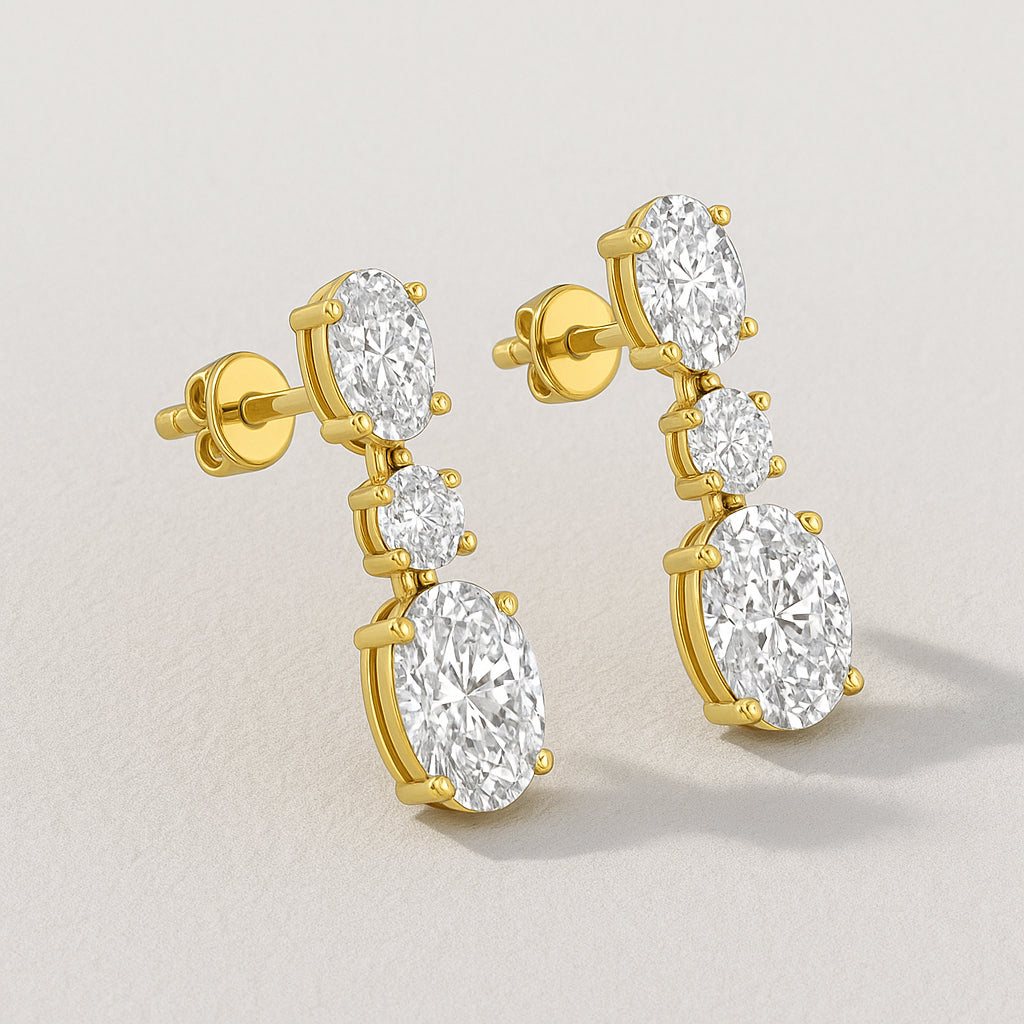 Elegant Oval CZ Drop Earrings in 18K Yellow Gold Plated