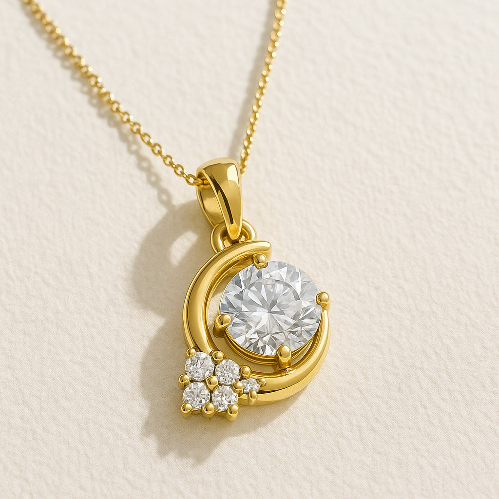 Crescent Moon CZ Pendant Necklace in 18K Yellow Gold-Plated Setting