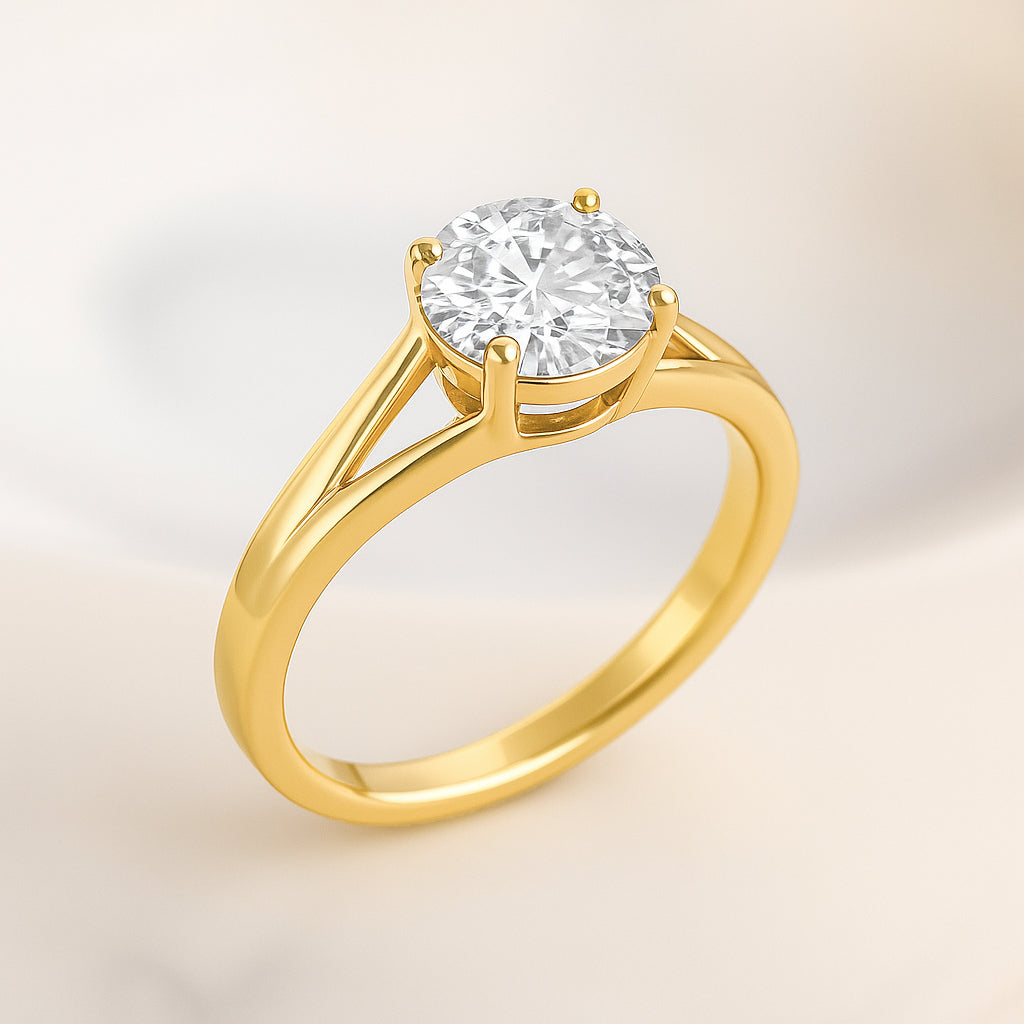 Classic Solitaire CZ Ring with 18K Yellow Gold Plated Band