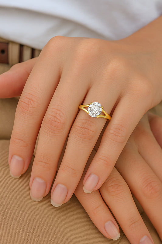 Classic Solitaire CZ Ring with 18K Yellow Gold Plated Band