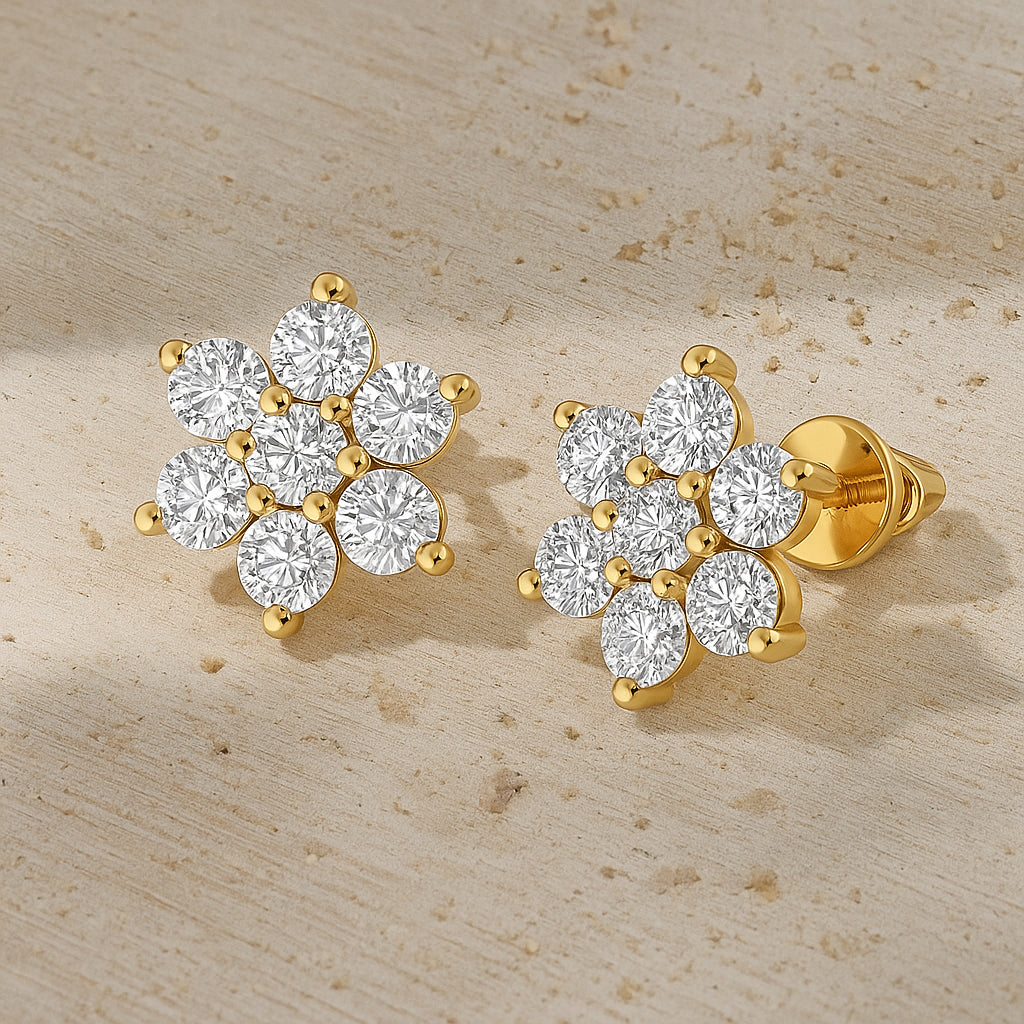 Flower Bloom CZ Earrings – 18K Yellow Gold Plated