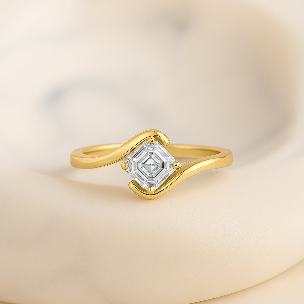Asscher Cut CZ Wave Ring – 18K Yellow Gold Plated