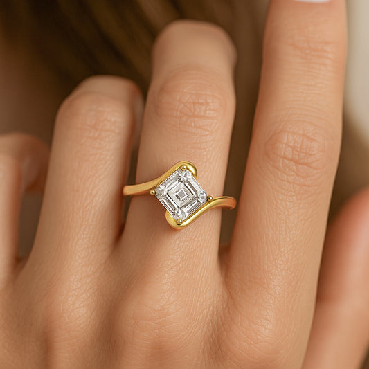 Asscher Cut CZ Wave Ring – 18K Yellow Gold Plated