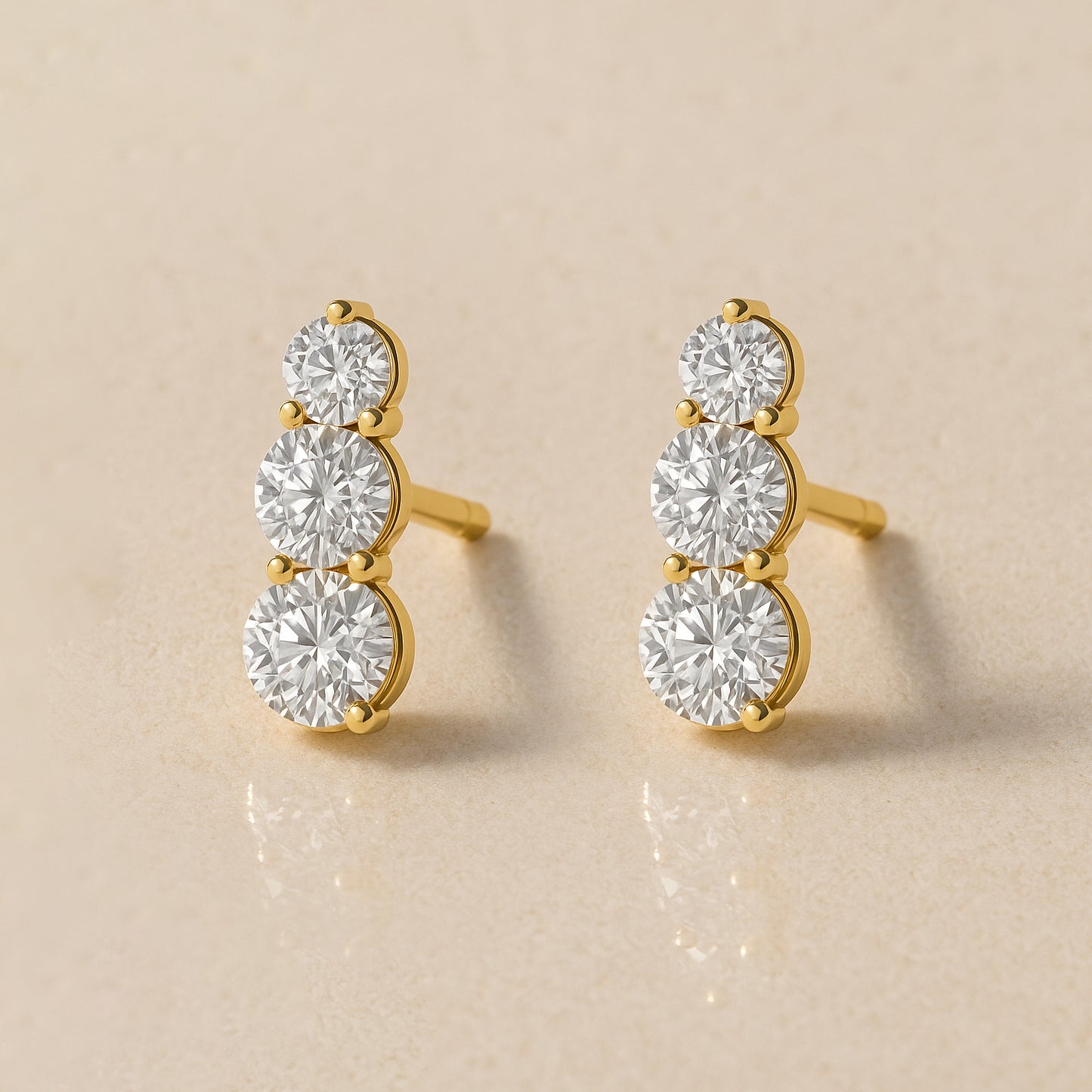 Triple Glow CZ Stud Earrings - 18K Gold-Plated