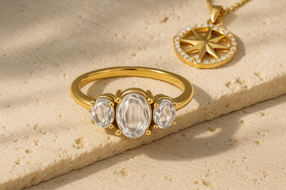Triple CZ Stone Gold-Plated Ring