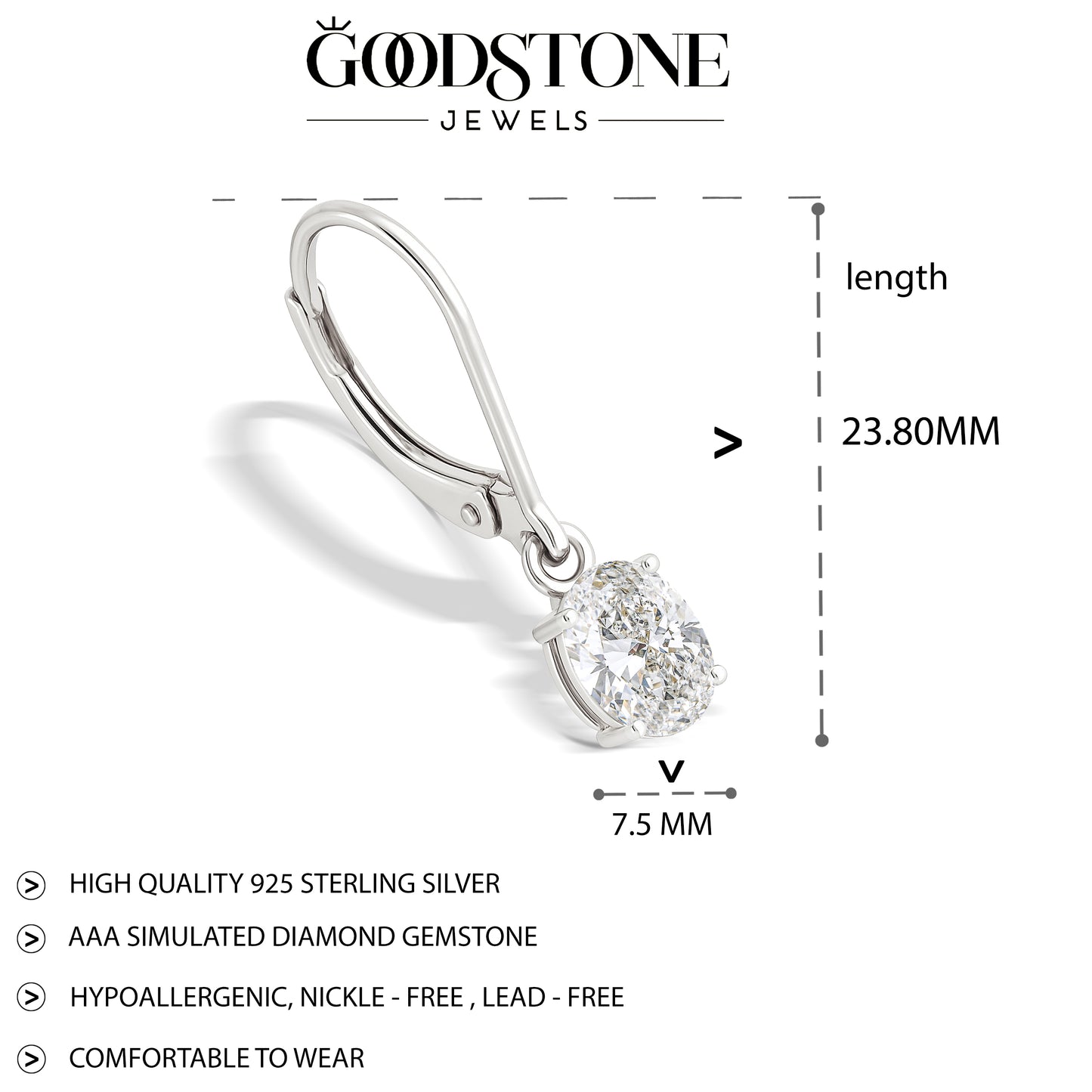 The Oval Stone Drop Earrings – Sterling Silver
