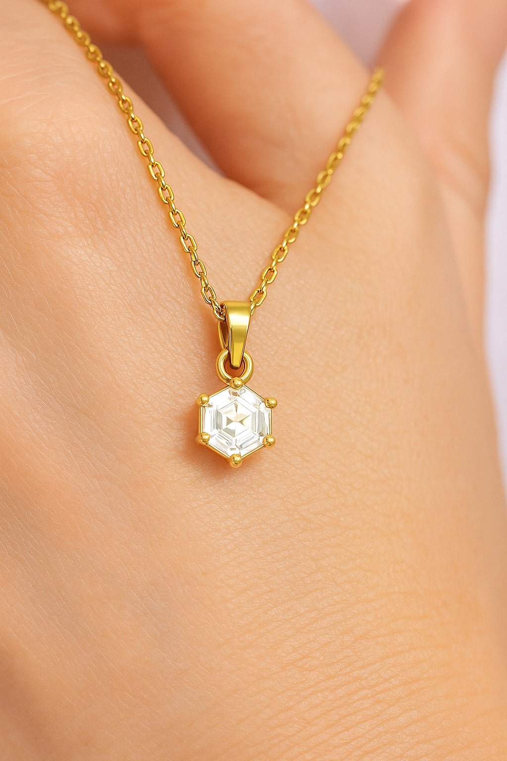 The Hexagon Solitaire Spark Necklace