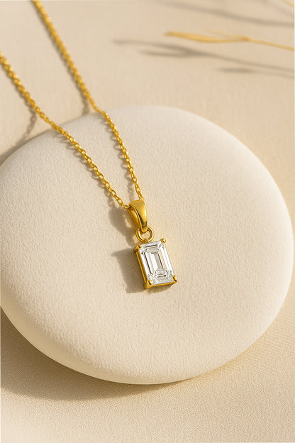 Emerald Cut Solitaire Necklace – CZ | 18K Gold Plated