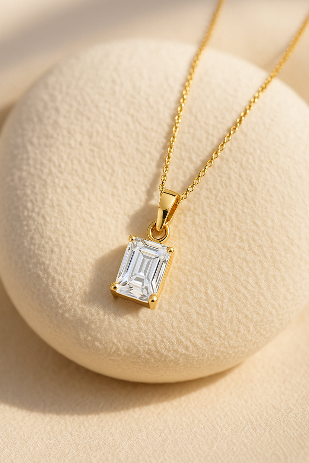 Emerald Cut Solitaire Necklace – CZ | 18K Gold Plated