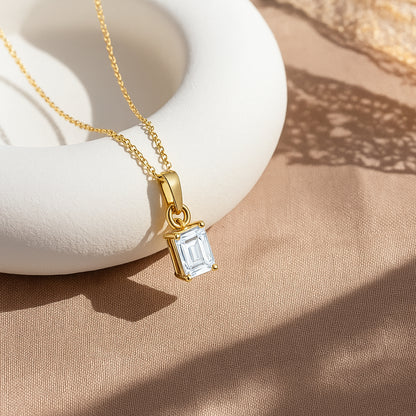 Emerald Cut Solitaire Necklace – CZ | 18K Gold Plated