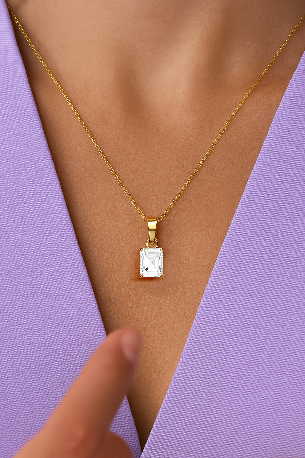 Emerald Cut Solitaire Necklace – CZ | 18K Gold Plated