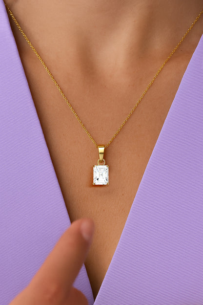 Emerald Cut Solitaire Necklace – CZ | 18K Gold Plated