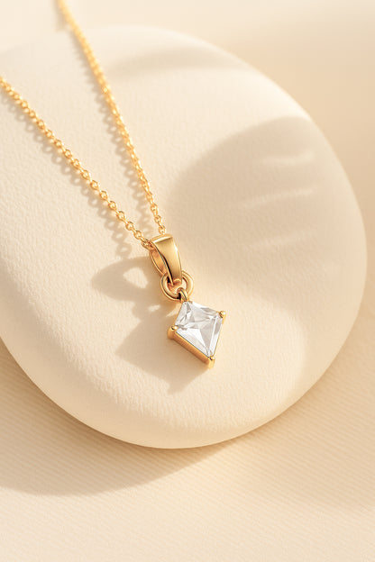 Kite Cut Solitaire Necklace  – CZ | 18K Gold Plated