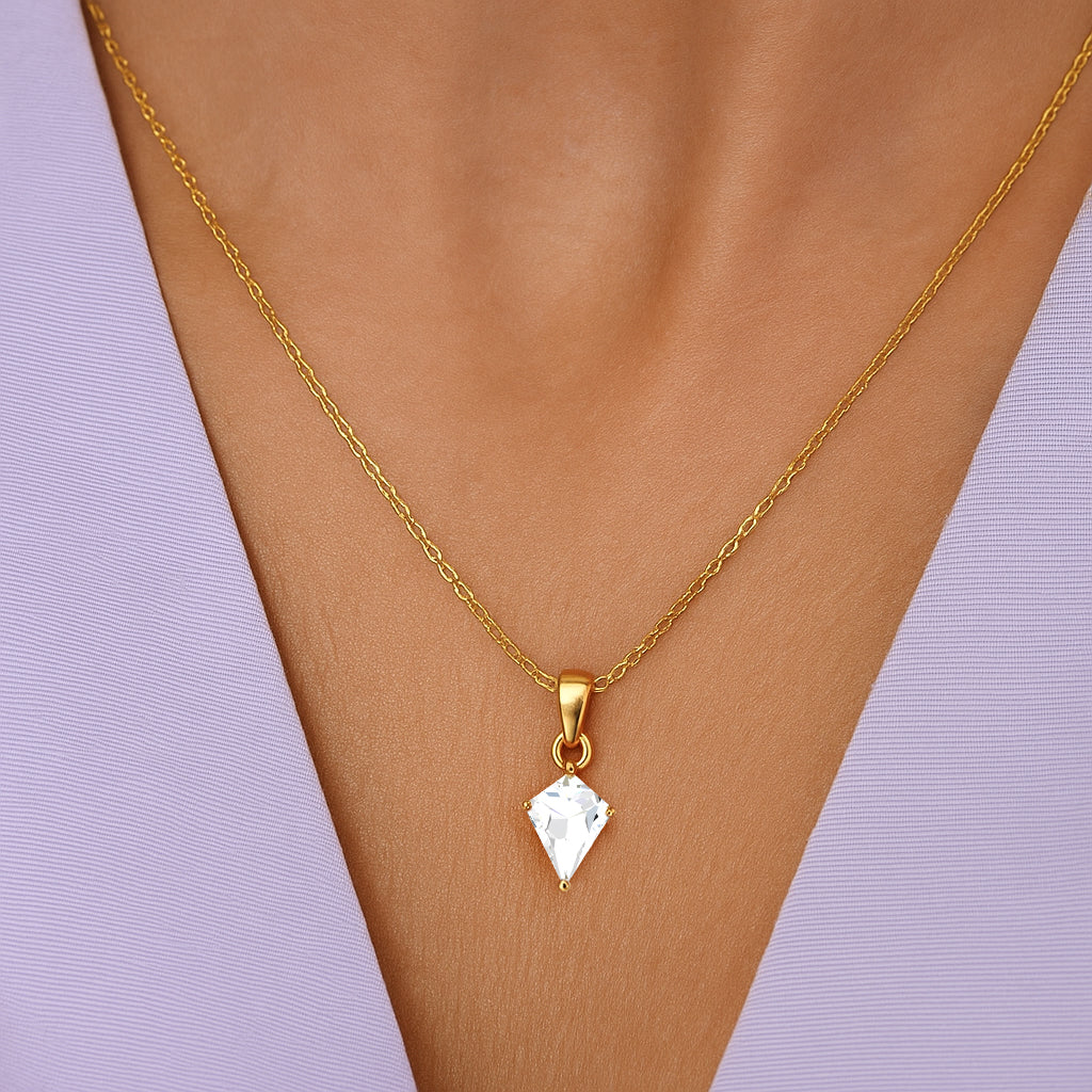 Kite Cut Solitaire Necklace  – CZ | 18K Gold Plated