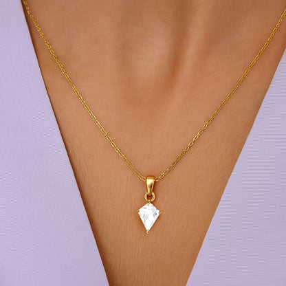Kite Cut Solitaire Necklace  – CZ | 18K Gold Plated