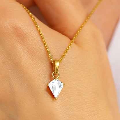 Kite Cut Solitaire Necklace  – CZ | 18K Gold Plated