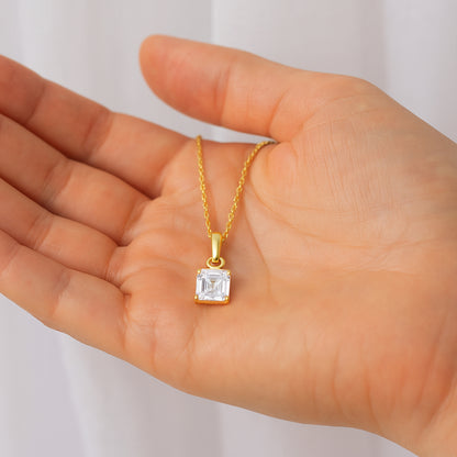 Square Octagon Solitaire Necklace  – CZ | 18K Gold Plated