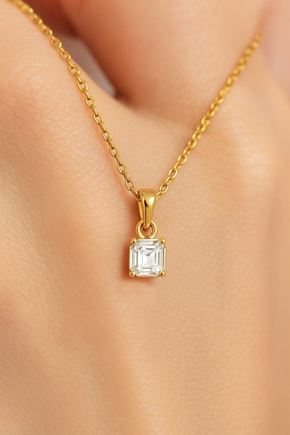 Square Octagon Solitaire Necklace  – CZ | 18K Gold Plated