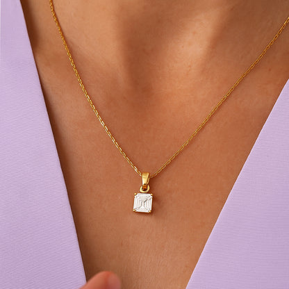 Square Octagon Solitaire Necklace  – CZ | 18K Gold Plated