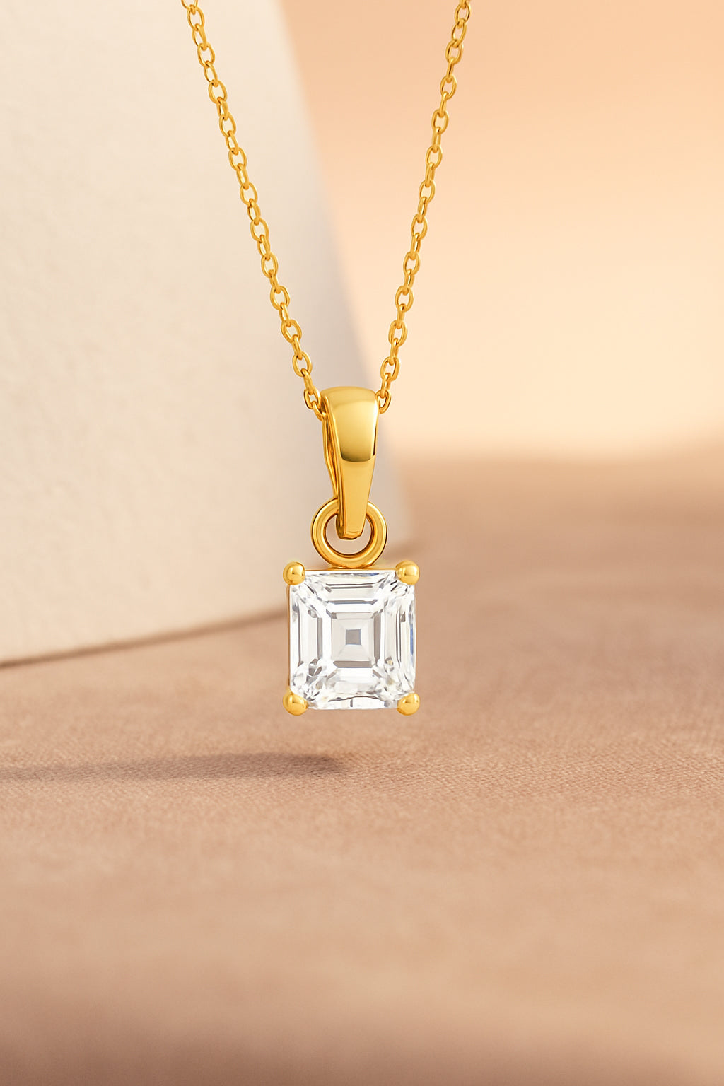Square Octagon Solitaire Necklace  – CZ | 18K Gold Plated