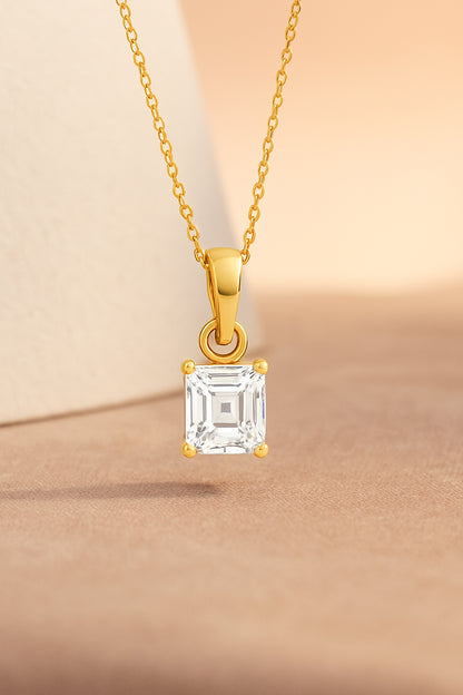 Square Octagon Solitaire Necklace  – CZ | 18K Gold Plated