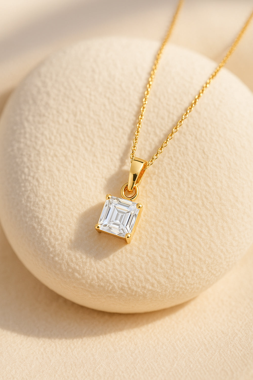 Square Octagon Solitaire Necklace  – CZ | 18K Gold Plated