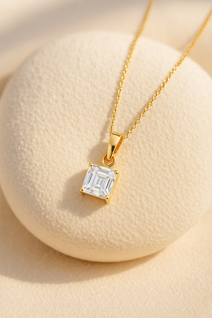 Square Octagon Solitaire Necklace  – CZ | 18K Gold Plated