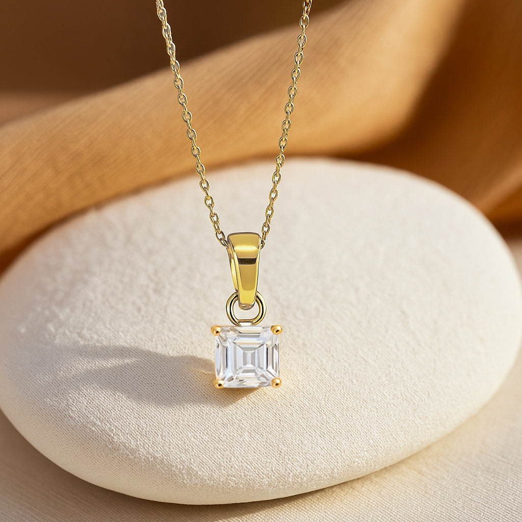 Square Octagon Solitaire Necklace  – CZ | 18K Gold Plated
