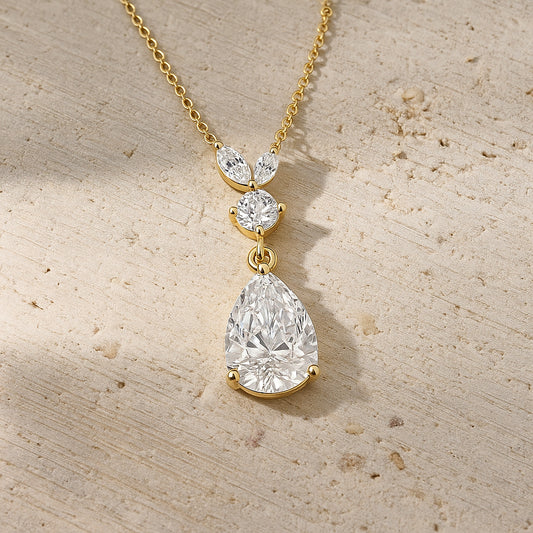 Teardrop Cascade Necklace | 18K Gold Plated CZ