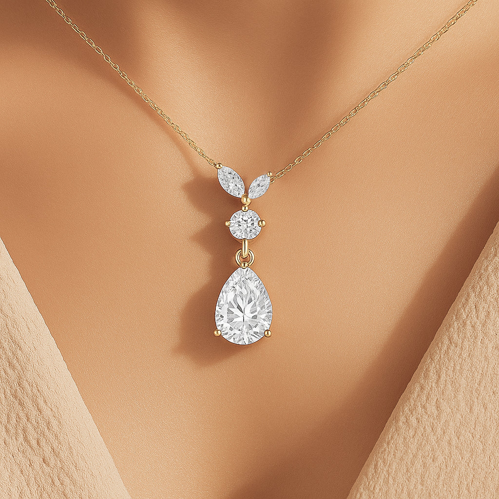 Teardrop Cascade Necklace | 18K Gold Plated CZ