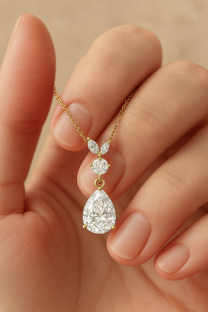 Teardrop Cascade Necklace | 18K Gold Plated CZ