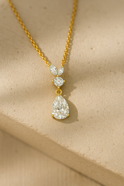 Teardrop Cascade Necklace | 18K Gold Plated CZ