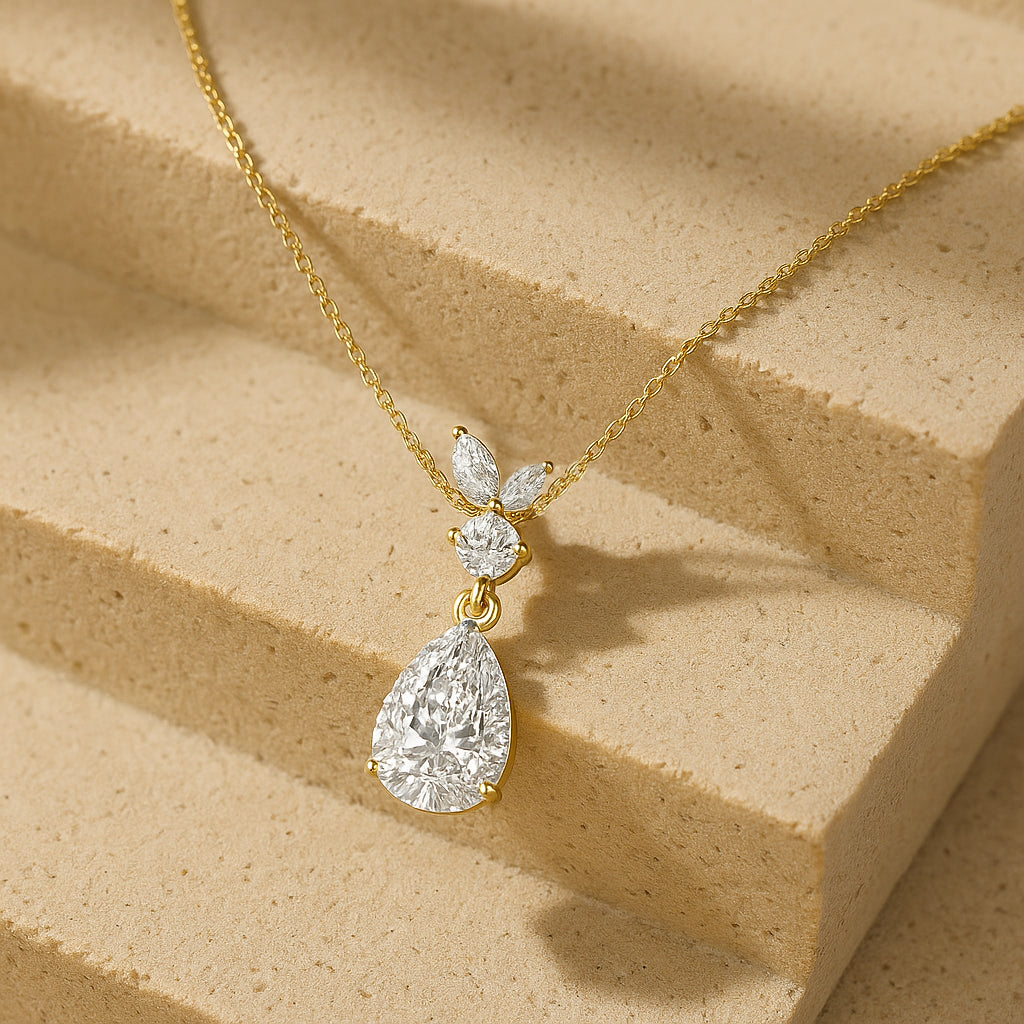 Teardrop Cascade Necklace | 18K Gold Plated CZ
