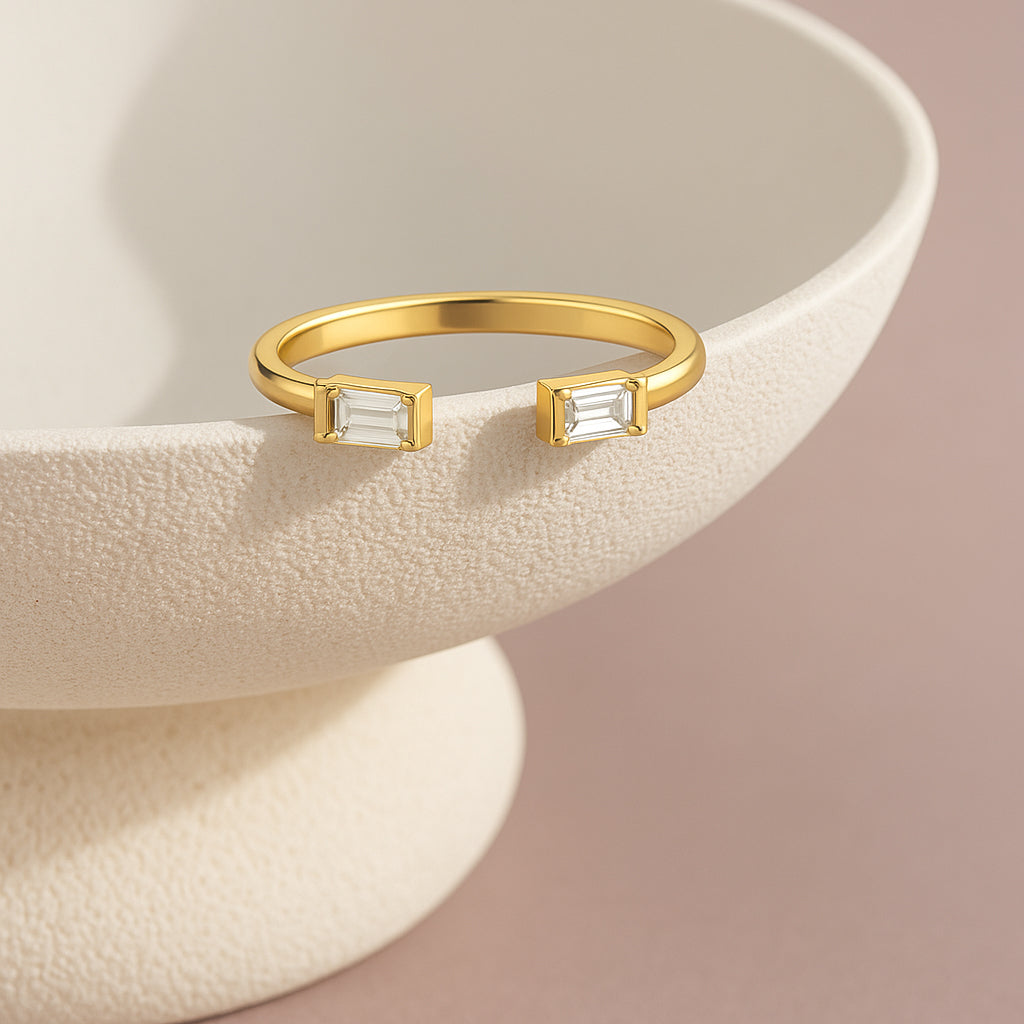 Twin Baguette Open Ring | 18K Gold Plated CZ