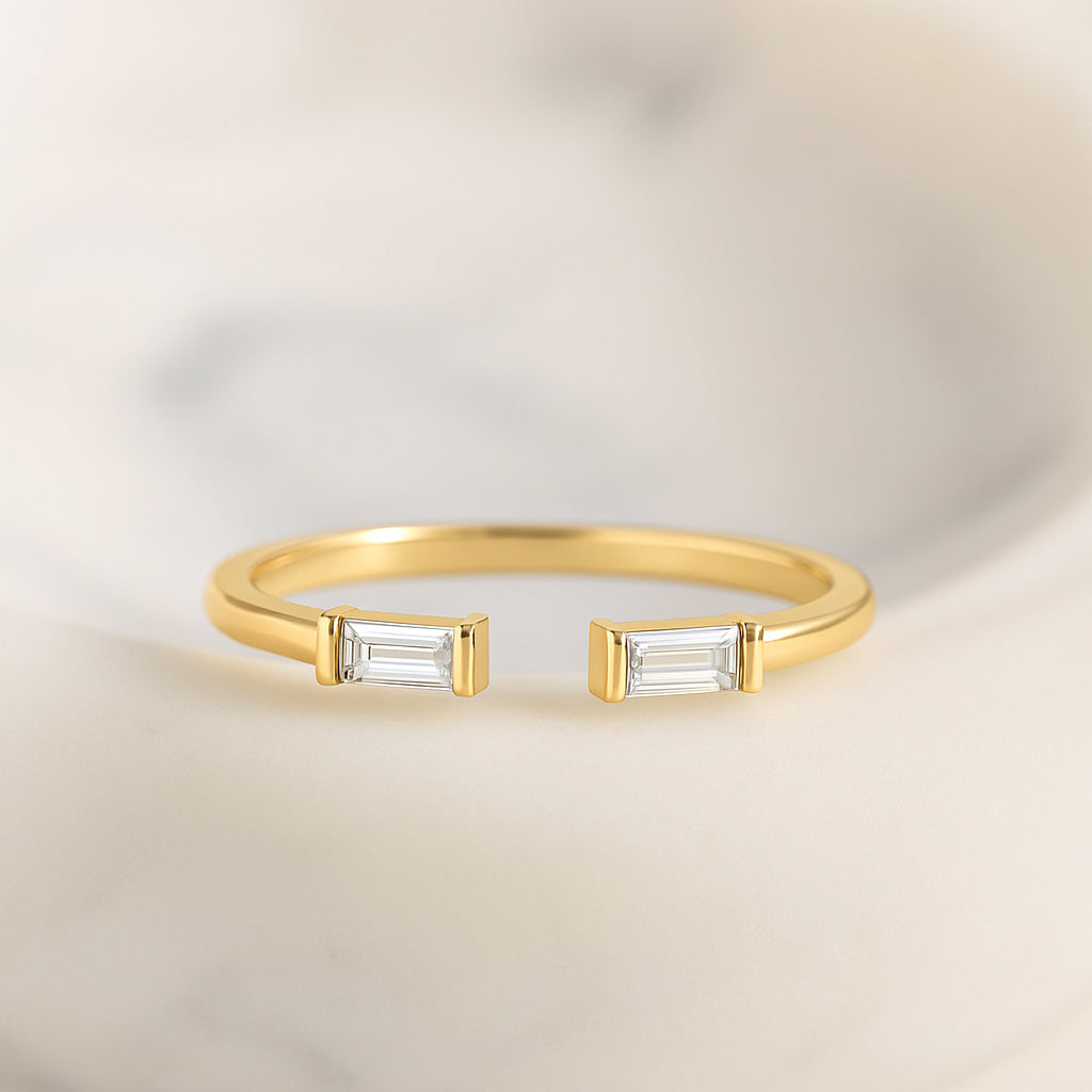 Twin Baguette Open Ring | 18K Gold Plated CZ