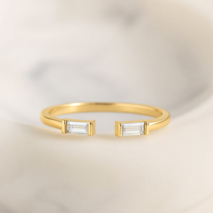 Twin Baguette Open Ring | 18K Gold Plated CZ