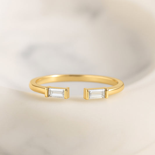 Twin Baguette Open Ring | 18K Gold Plated CZ