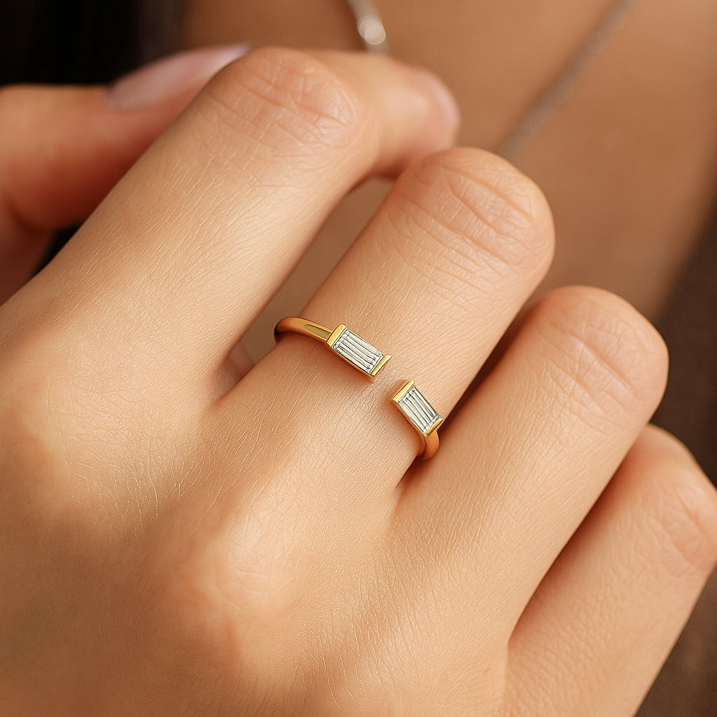 Twin Baguette Open Ring | 18K Gold Plated CZ