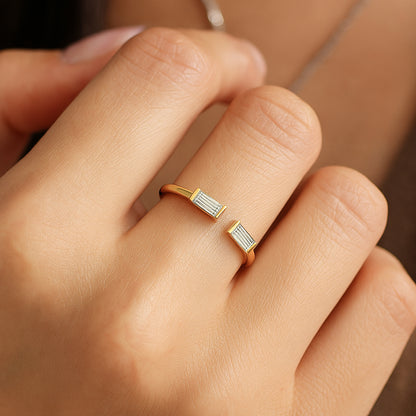 Twin Baguette Open Ring | 18K Gold Plated CZ