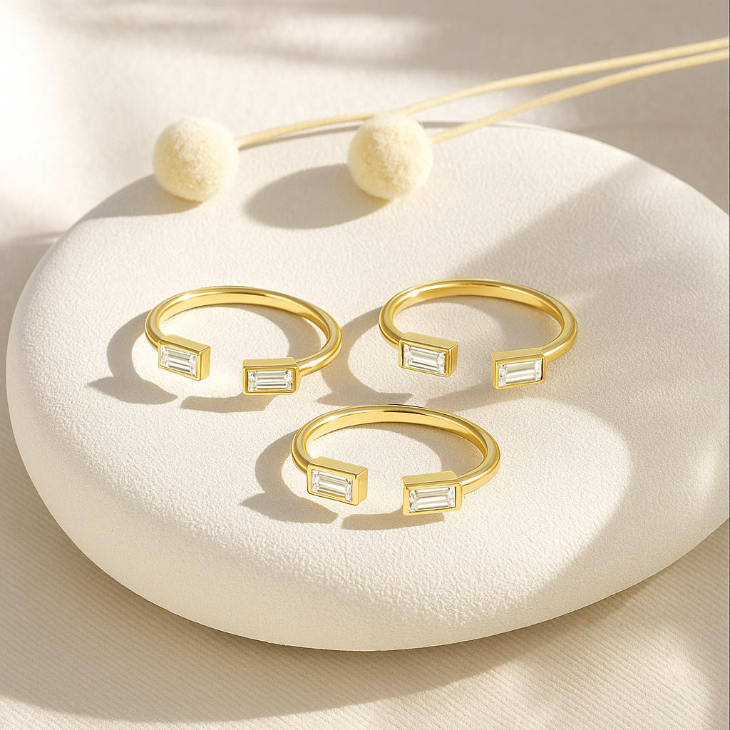 Twin Baguette Open Ring | 18K Gold Plated CZ