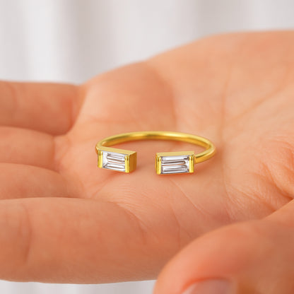Twin Baguette Open Ring | 18K Gold Plated CZ