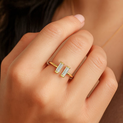 Vertical Baguette Open Ring | 18K Gold Plated CZ