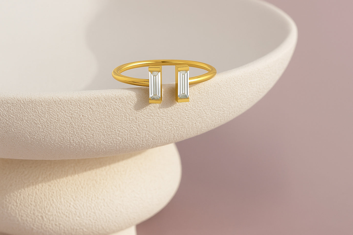 Vertical Baguette Open Ring | 18K Gold Plated CZ